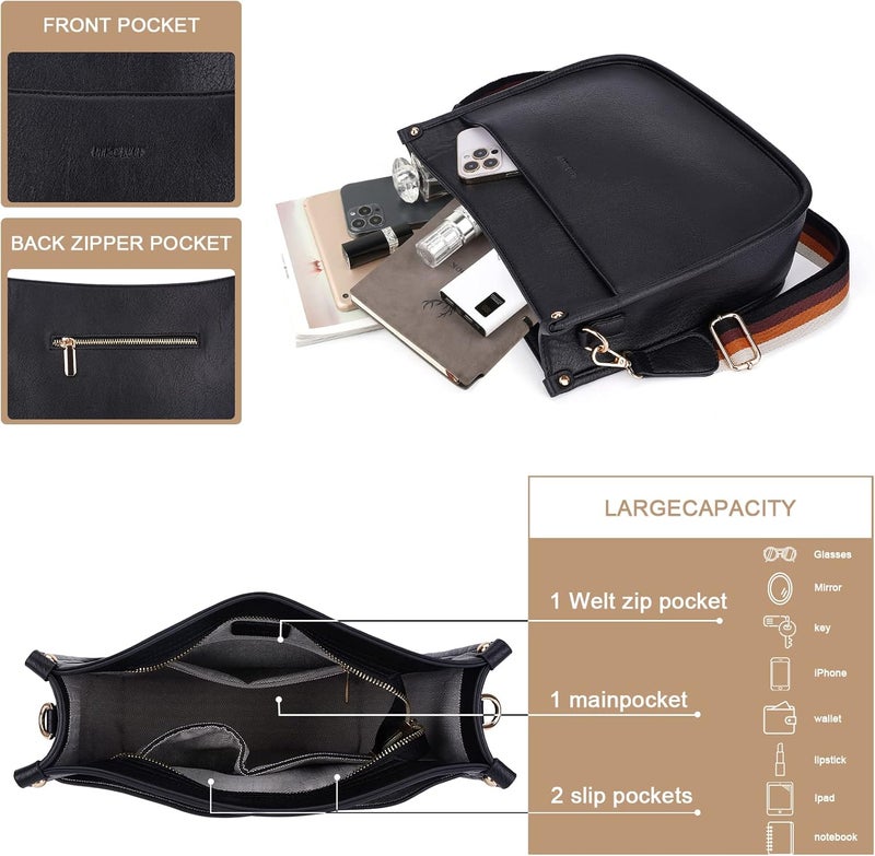 HKCLUF Crossbody Bags for Women Trendy Vegan Leather Hobo Handbags With 2PCS Adjustable Guitar Strap Shoulder Bucket Bags - Image 3
